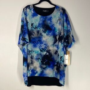 New. Sympli Blue and Black Abstract Top